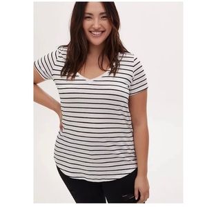 Torrid Plus Size Classic Fit V-Neck Tee White & Black Striped Size 1XL